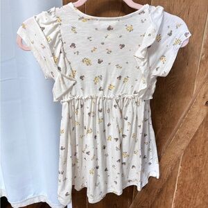 Disney Cream Floral & Mouse Print Ruffle Sleeve Dress
